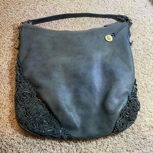 Extremely rare vintage Y2K Brahmin handbag slouch leather gray flowers